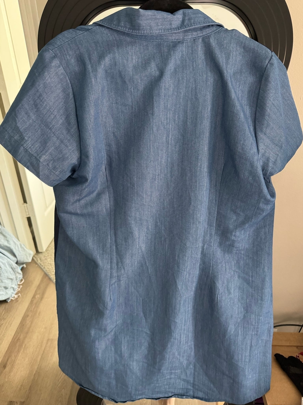 Patchwork Indigo Button-Front Mini Dress - Picture 2 of 3